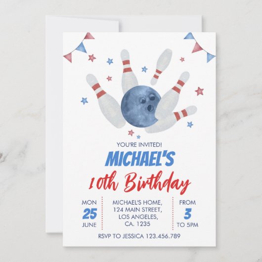 Invitation Anniversaire de enfant de Bowling moderne (Devant)