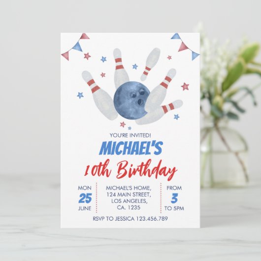 Invitation Anniversaire de enfant de Bowling moderne (Debout devant)