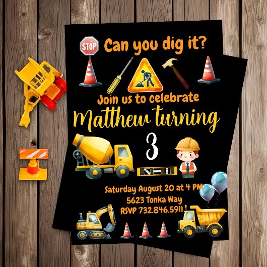 Invitation anniversaire de enfant de camion de con