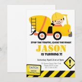 Invitation Anniversaire de enfant de camion de construction (Devant / Derrière)