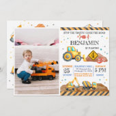 Invitation Anniversaire de enfant de camion de construction (Devant / Derrière)