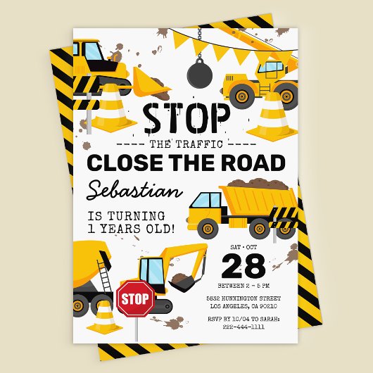Invitation Anniversaire de enfant de camion de construction