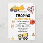 Invitation Anniversaire de enfant de camion de construction (Devant / Derrière)