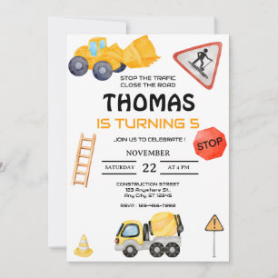 Invitation Anniversaire de enfant de camion de construction