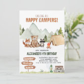 Invitation Anniversaire de enfant de camping moderne Woodland (Debout devant)