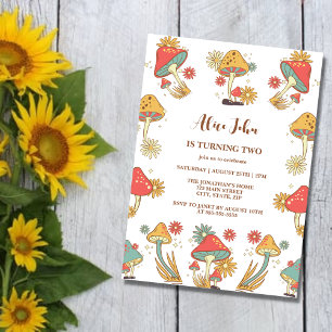 Invitation Anniversaire de enfant de champignon super psychéd