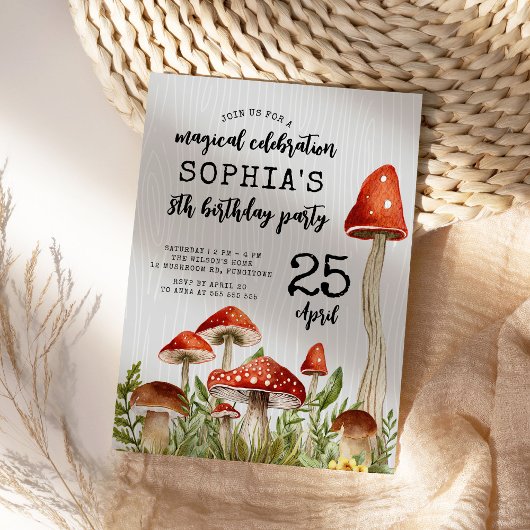 Invitation Anniversaire de enfant de champignons de bois ench
