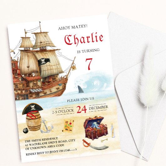 Invitation Anniversaire de enfant de coffre de pirate et de t