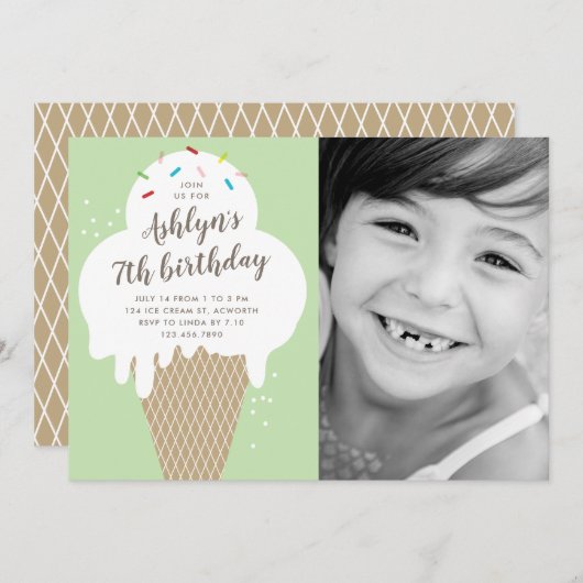 Invitation Anniversaire de enfant de cône de crème glacée (Devant / Derrière)