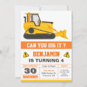 Invitation Anniversaire de enfant de construction Bulldozer (Devant)
