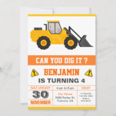 Invitation Anniversaire de enfant de construction Bulldozer (Devant)