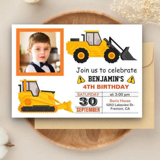 Invitation Anniversaire de enfant de construction Bulldozer P