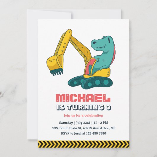 Invitation Anniversaire de enfant de construction de l'excava (Devant)