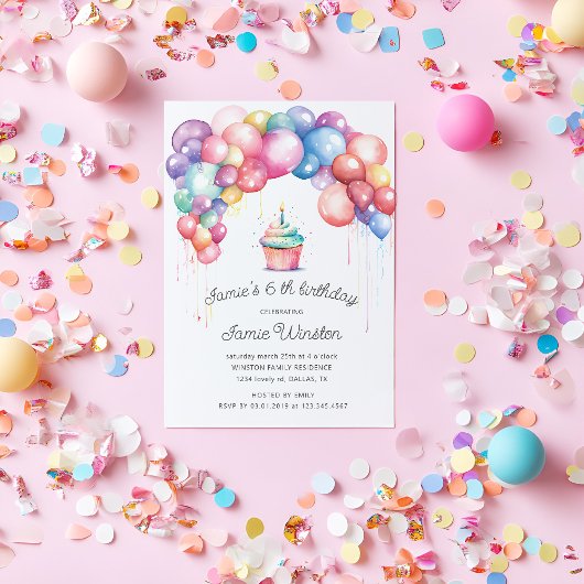 Invitation Anniversaire de enfant de Cupcake d'arc de ballon 