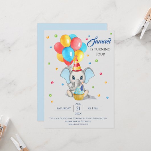 Invitation Anniversaire de enfant de dessin coloré (Devant/Arrière en situation)