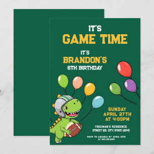 Invitation Anniversaire de enfant de dinosaures verts et jaun