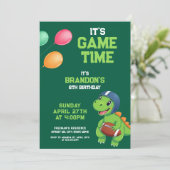Invitation Anniversaire de enfant de football Dinosaur vert c (Debout devant)
