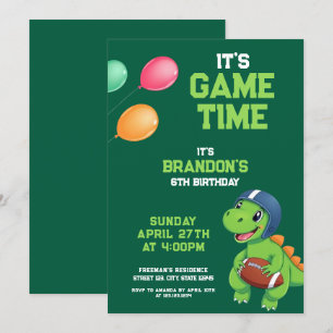 Invitation Anniversaire de enfant de football Dinosaur vert c
