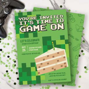 Invitation Anniversaire de enfant de gâteau Pixelated Vert
