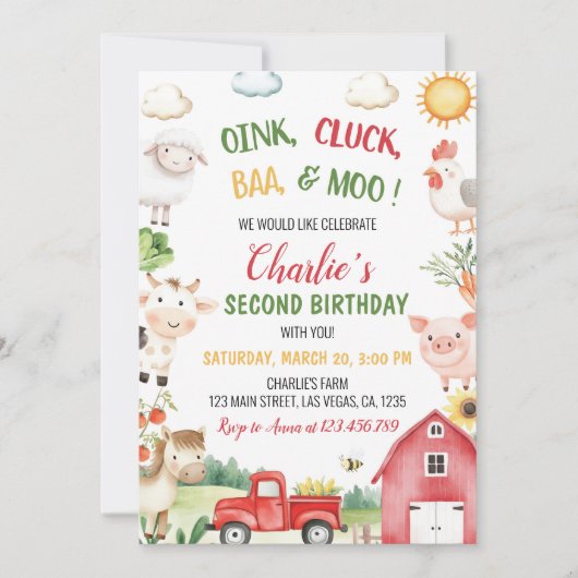 Invitation Anniversaire de enfant de la ferme Barnyard Animau (Devant)