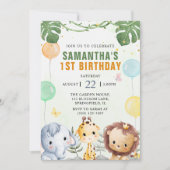 Invitation Anniversaire de enfant de la fête des animaux fore (Devant)
