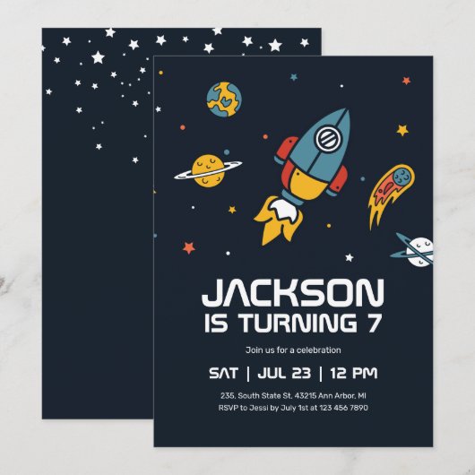 Invitation Anniversaire de enfant de la galaxie spatiale de l (Devant / Derrière)