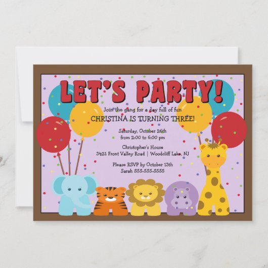 Invitation Anniversaire de enfant de la jungle de Cute Safari (Devant)