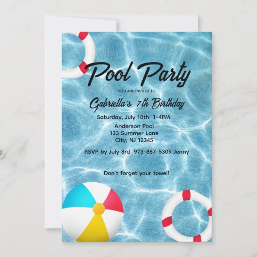 Invitation Anniversaire de enfant de la partie de pool (Devant)