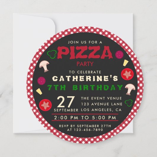 Invitation Anniversaire de enfant de la Pizza Round (Dos)
