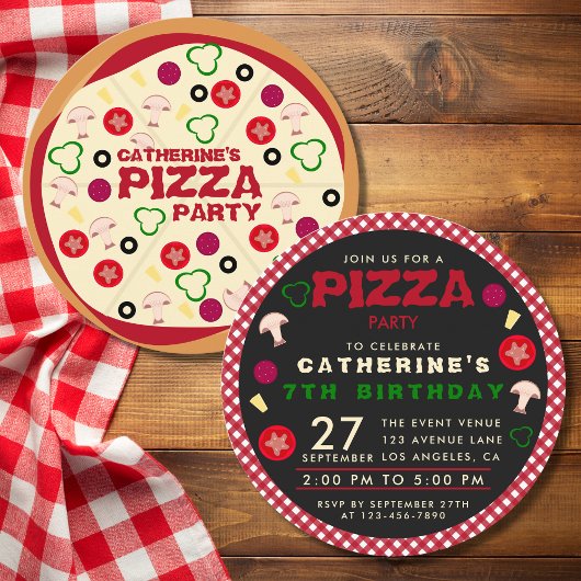 Invitation Anniversaire de enfant de la Pizza Round