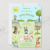 Invitation Anniversaire de enfant de lapins de lapin mignon (Devant)