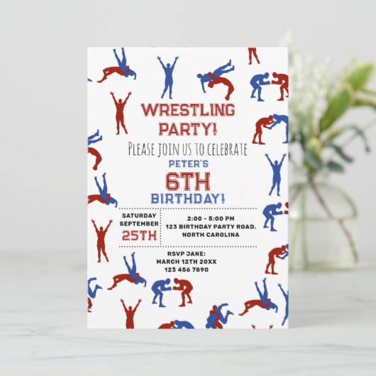 Invitation Anniversaire de enfant de lutte libre Greco Roman (Debout devant)