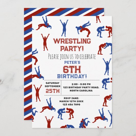Invitation Anniversaire de enfant de lutte libre Greco Roman (Devant / Derrière)