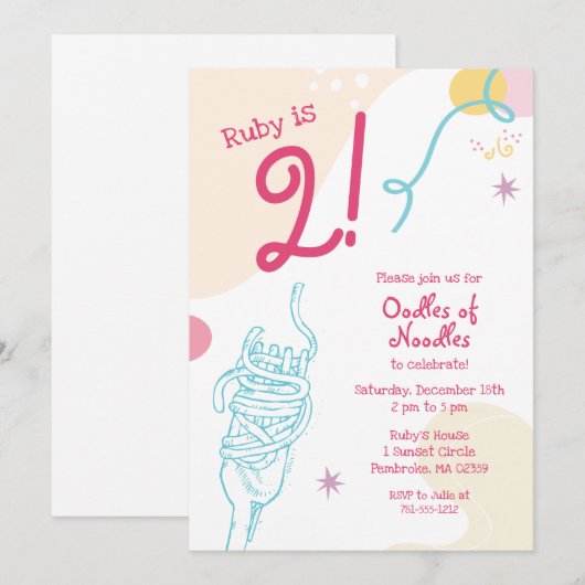 Invitation Anniversaire de enfant de nouilles (Devant / Derrière)