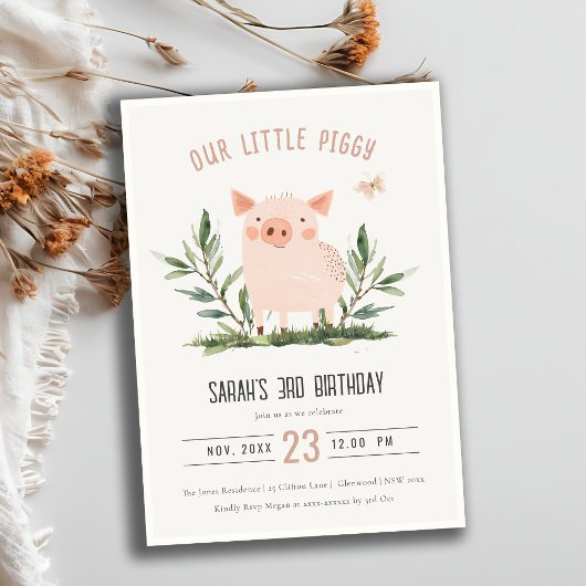 Invitation Anniversaire de enfant de papillon petit piggy