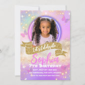 Invitation Anniversaire de enfant de papillon rose (Devant)