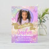 Invitation Anniversaire de enfant de papillon rose (Debout devant)