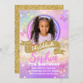 Invitation Anniversaire de enfant de papillon rose (Devant / Derrière)