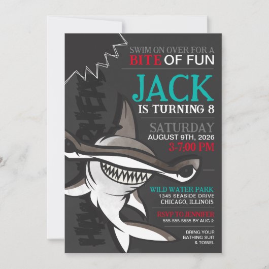 Invitation Anniversaire de enfant de requin martea (Devant)