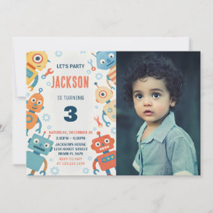 Invitation Anniversaire de enfant de robots coloré