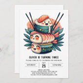 Invitation Anniversaire de enfant de rouleau de sushi moderne (Devant / Derrière)