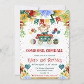 Invitation Anniversaire de enfant de singe aux fleurs d'aquar (Devant)