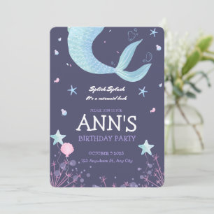 Invitation Anniversaire de enfant de sirène d'aquarelle rose 