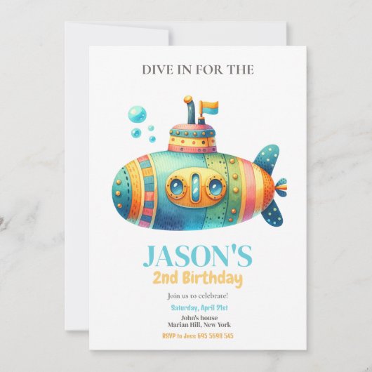 Invitation Anniversaire de enfant de sous-marin (Devant)