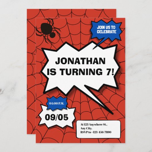 Invitation anniversaire de enfant de style comique batman (Devant / Derrière)