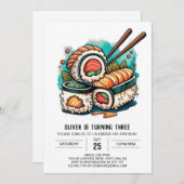 Invitation Anniversaire de enfant de sushi moderne (Devant / Derrière)