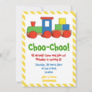 Invitation Anniversaire de enfant de train coloré jaune, rayu