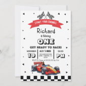 Invitation Anniversaire de enfant de voiture de course (Devant)