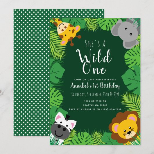 Invitation Anniversaire de enfant de Wild One Jungle (Devant / Derrière)