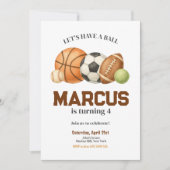 Invitation Anniversaire de enfant des boules de sport (Devant)